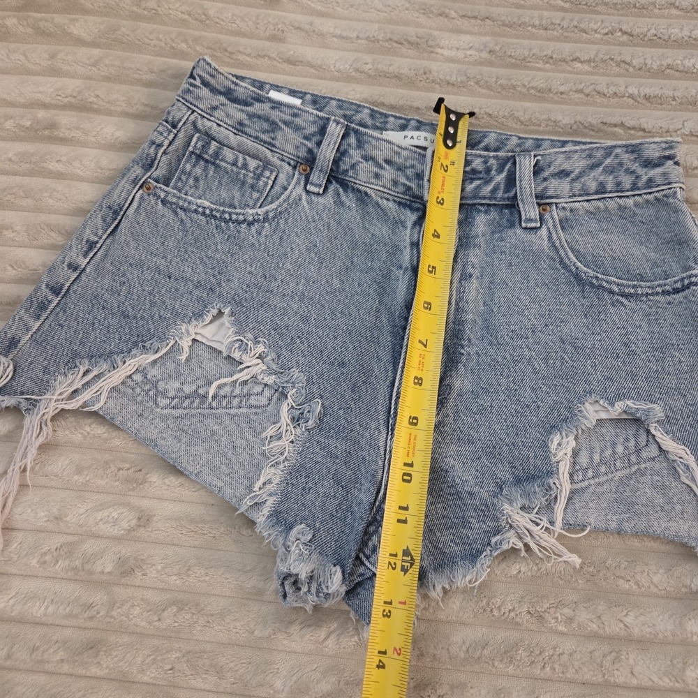 PacSun High Rise Distressed Denim Shorts Size 27 Light Wash Frayed Cutoff - Picture 6 of 10
